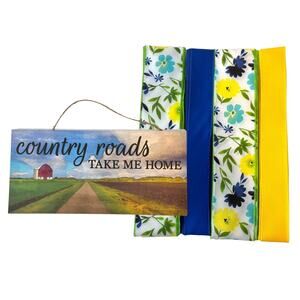 Country Roads Take Me Home Sign & Ribbon Bundle Set, DIY Wreath Making Kit Box